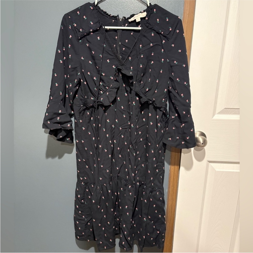 LOFT Women’s Black  Floral Long Sleeve Dress